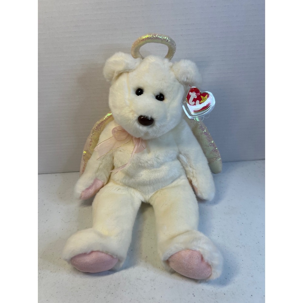 Ty Beanie Buddies Halo the Angel Bear Cream Iridescent Wings Plush 1999 14 inch